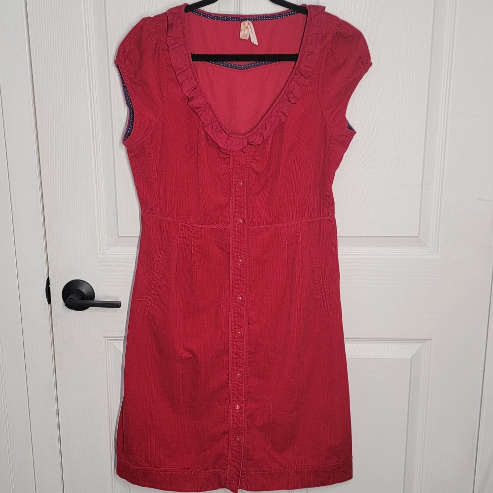 Anthropologie Maeve Red Cap Sleeve Mini  Corduroy Dress